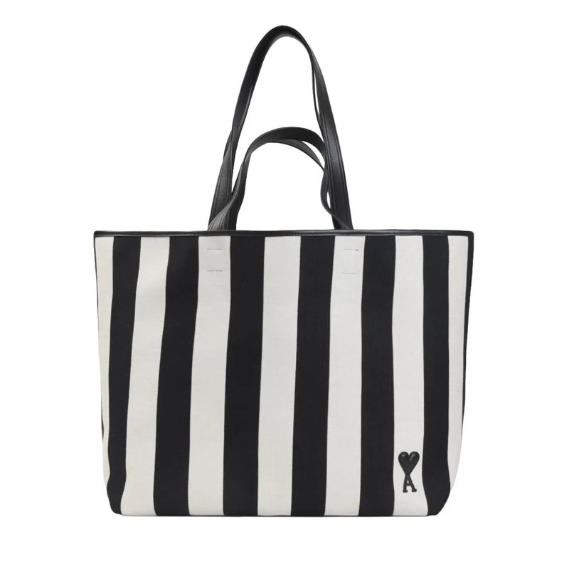 AMI Paris Sac à provisions Cotton Canvas Shopper Tote Bag Black