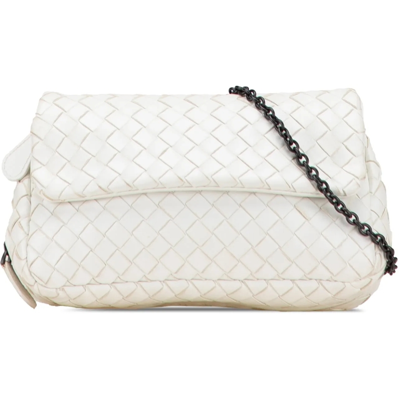 Bottega Veneta Sac à bandoulière Mini Nappa Intrecciato Expandable Chain Flap Cross weiß