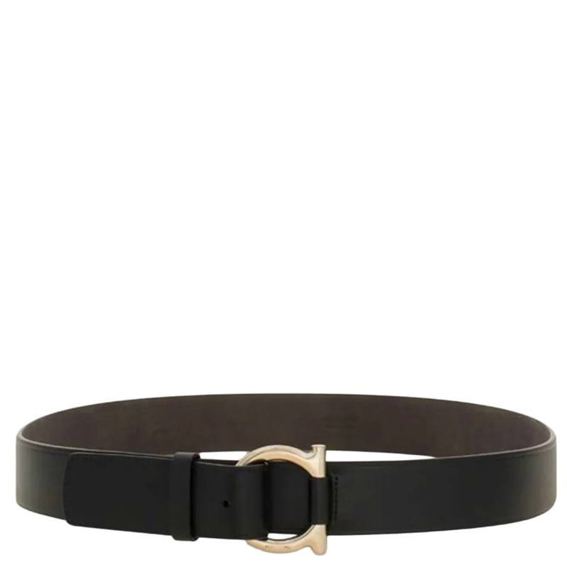 Salvatore Ferragamo Riem Leather Belt With Golden Metal Buckle Black