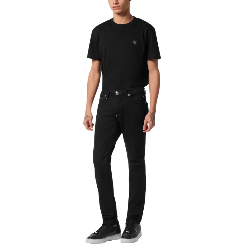 Philipp Plein Jeans mit geradem Bein Denim-Hose Skull schwarz(Image 4)