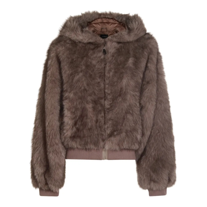 Lou Andrea  Plush Faux Fur Hooded Jacket Grey