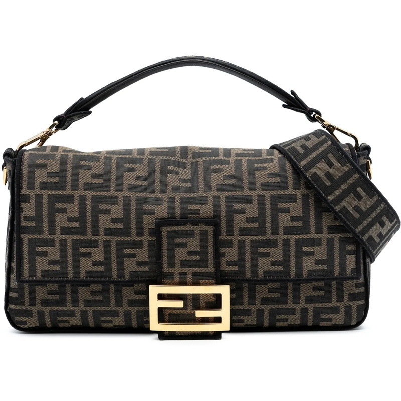 Fendi Schultertasche Large Zucca Canvas Baguette Satchel braun