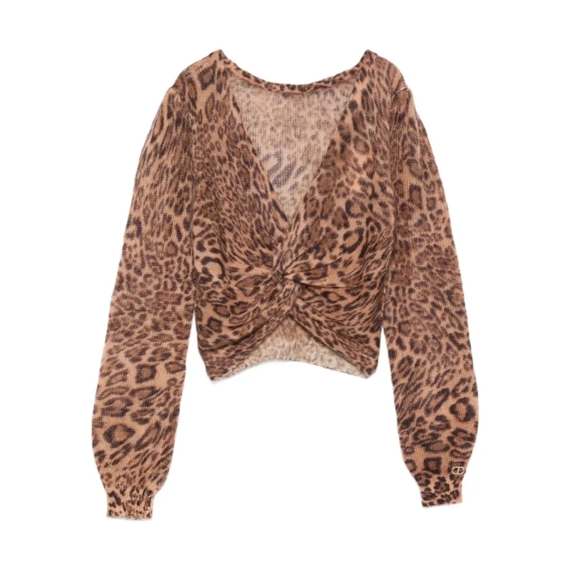 Twin-Set Pull Cropped Sweater With Twisted Front Brown