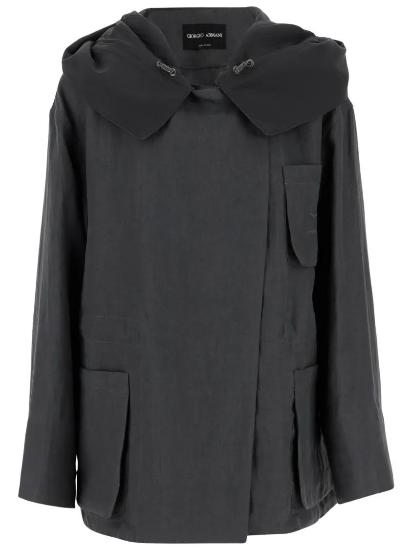 Thumbnail - Giorgio Armani - Hooded Linen Jacket - Größe 40 - grau