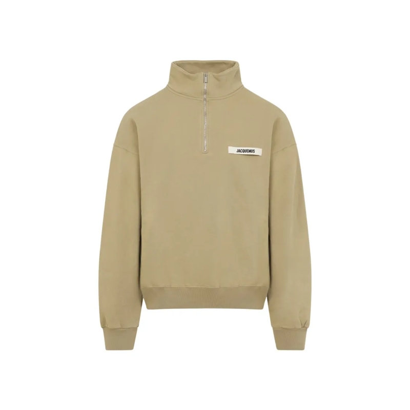 Jacquemus Trui Pullover With High Collar And Quarter Zip Closure Neutrals