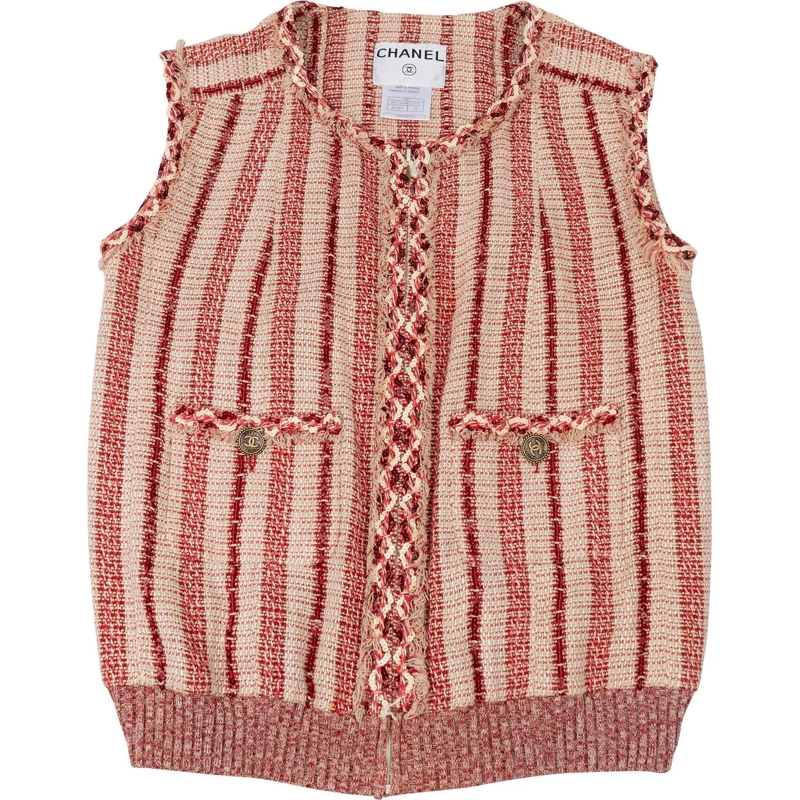 Chanel Übergangsjacke Chanel Tweed Pailetten Sequin Tweed Jacket Vest (D rot