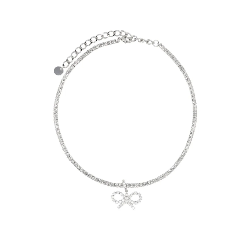 Self Portrait Medium Halsketting Crystal Bow Tennis Necklace Silver