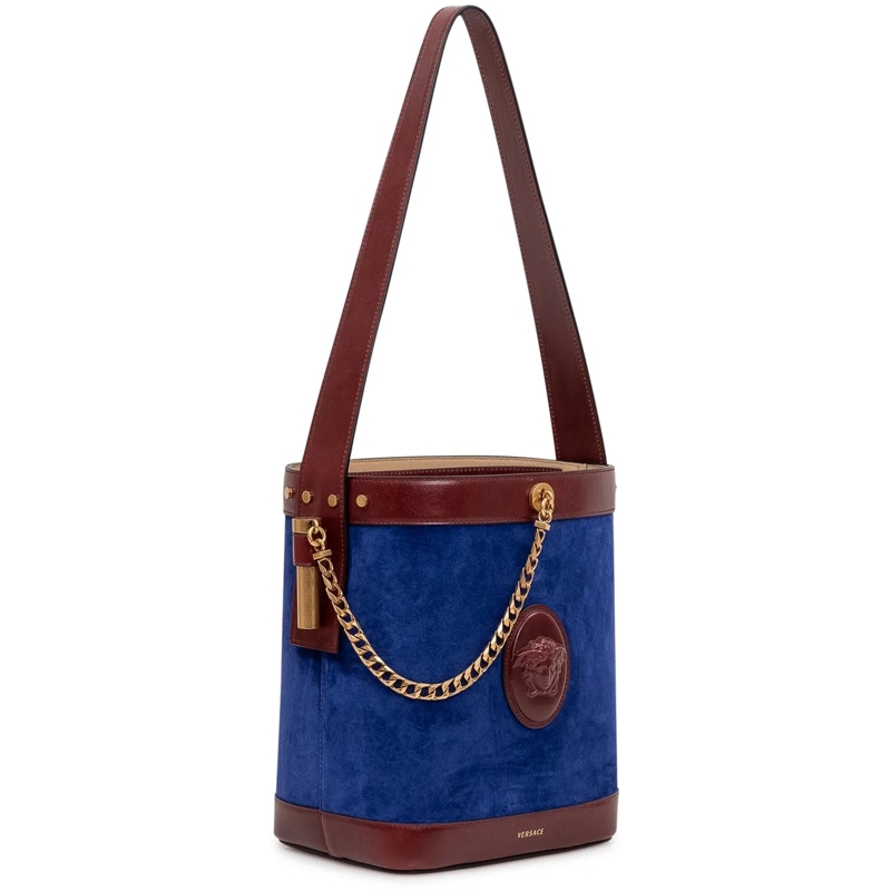 Versace Tote Borsa Secchiello Piccola in Pelle e Suede blau(Image 2)