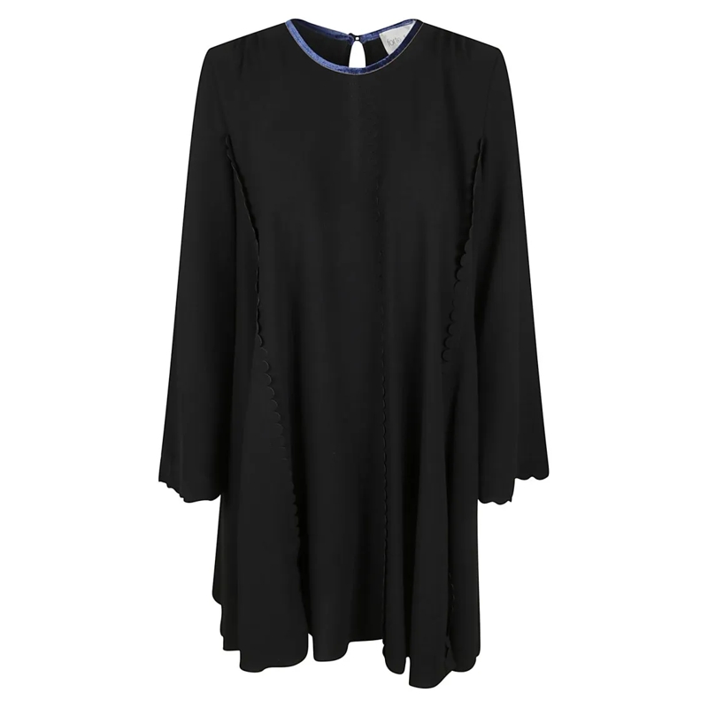 Forte Forte Mini-jurk Black Dress With Loose Silhouette And Scalloped Ed Black