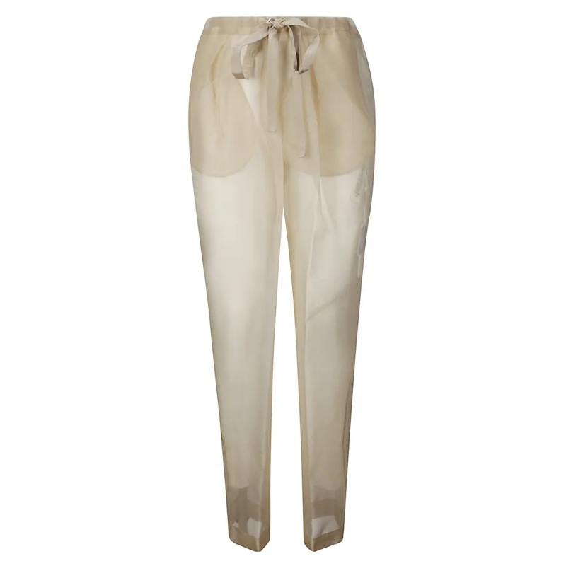 Khaite  Beige Semi-Transparent Silk Pants With Drawstring  Neutrals