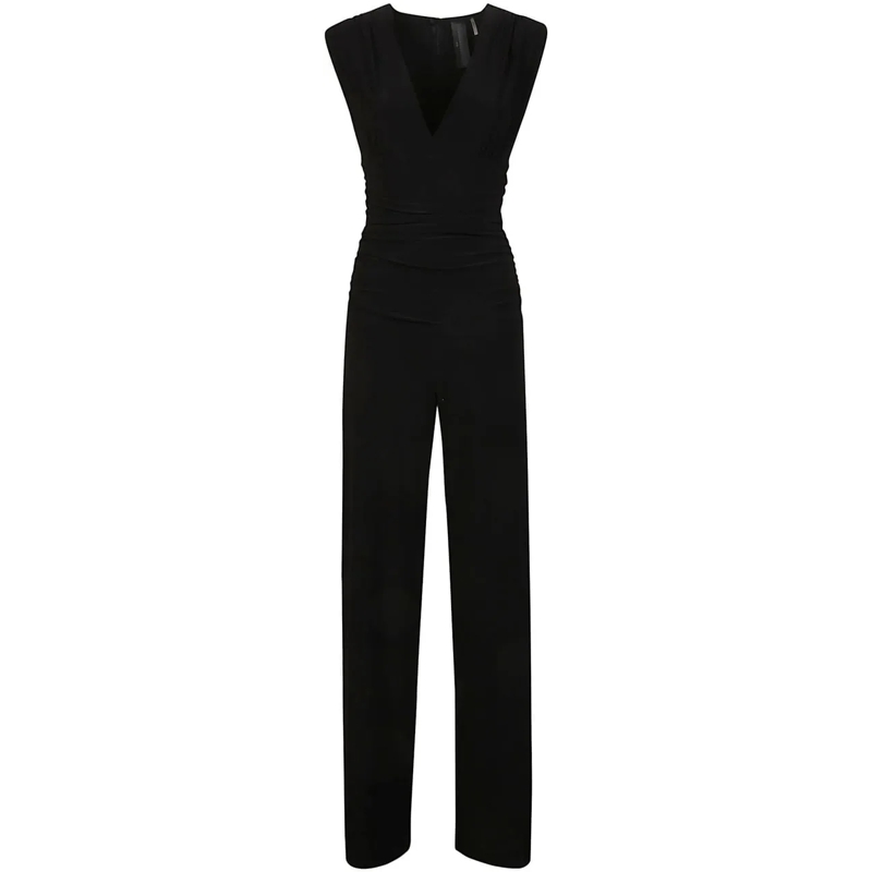 Norma Kamali Robe midi V Neck Jumpsuit Black schwarz