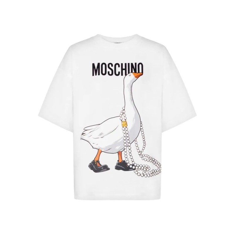 Moschino T-Shirt Short-Sleeved Graphic Top With Goose Motif White