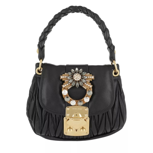 Miu Miu Matelassé Shoulder Bag Jeweled Buckle Leather Black Crossbody Bag