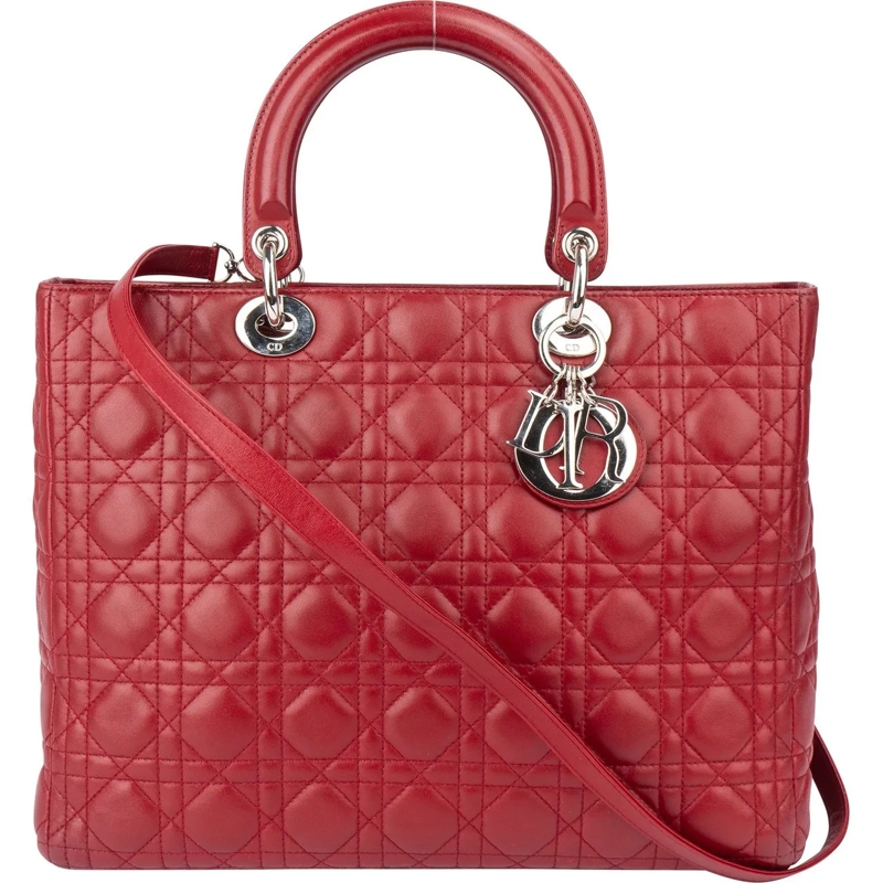 Christian Dior Tote Christian Dior Quilted Leather Lady Diana Handbag rot