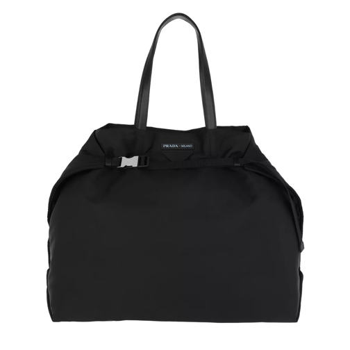 Prada Etichetta Tote Bag Nylon Black Rymlig shoppingväska