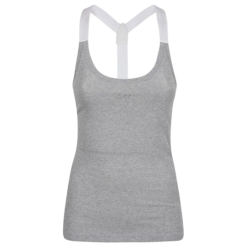 Off-White Chemisier Metallic Cross-Back Top With Fitted Silhouette Grey