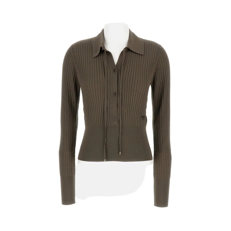 Fendi Pullover Ribbed Knit Pullover Grey