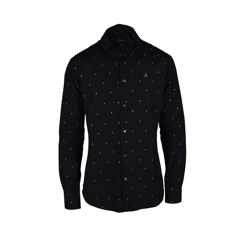 Philipp Plein Hemd Black Cotton Shirt With Embroidered Lightning Bolt Black