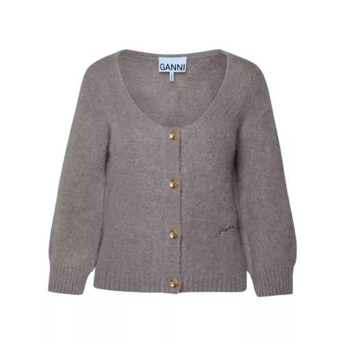 GANNI Beige Virgin Wool Blend Cardigan Grey 