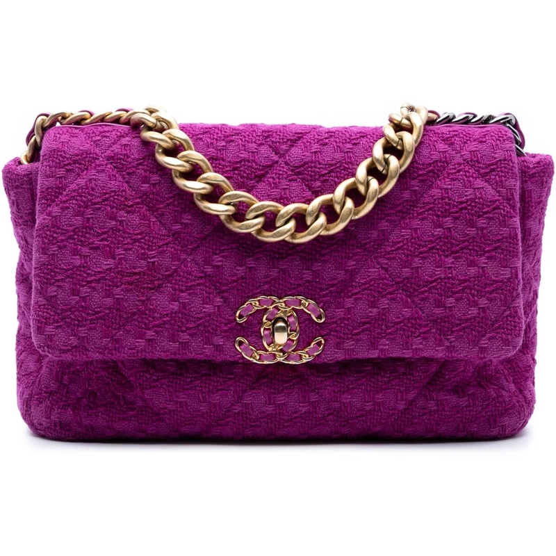 Chanel Sac à bandoulière Large Tweed 19 Flap lila