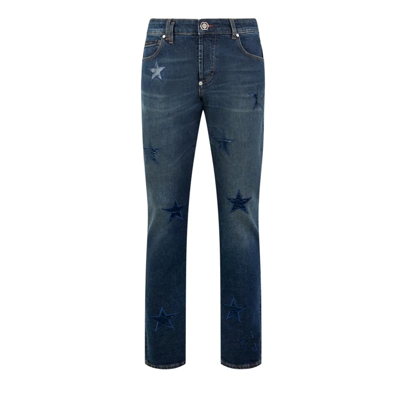 Philipp Plein Jeans mit geradem Bein Super Straight Cut Jeans Cocco Stars blau