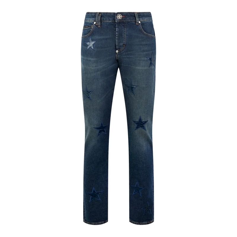 Philipp Plein Jeans mit geradem Bein Super Straight Cut Jeans Cocco Stars blau