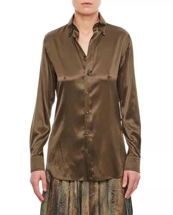 Ralph Lauren - Cameron Buttoned Silk Shirt - Größe 12 - green