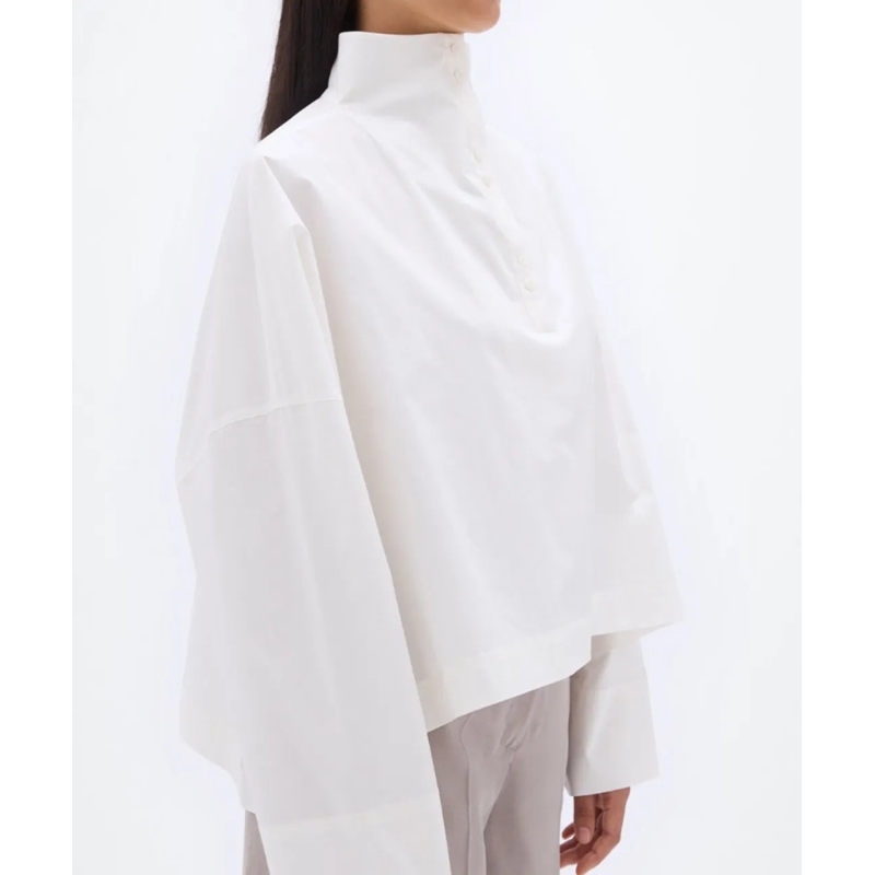 Remain Blouse REMAIN Weiße Bluse mit kleinem Stehkragen mehrfarbig