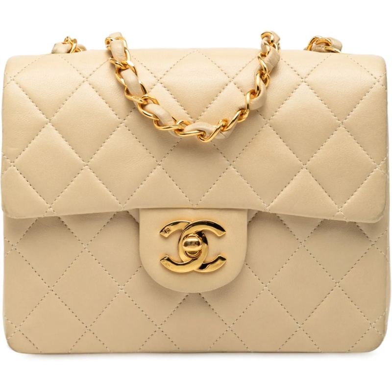 Chanel Schultertasche Mini Square Classic Lambskin Single Flap braun
