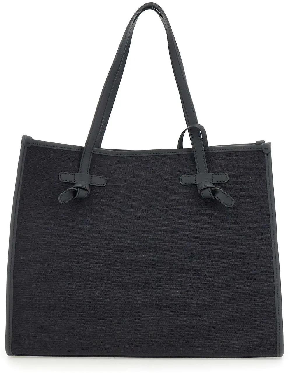Gianni Chiarini Tweekleurige canvas boodschappentas met leren handvatten Black Dames