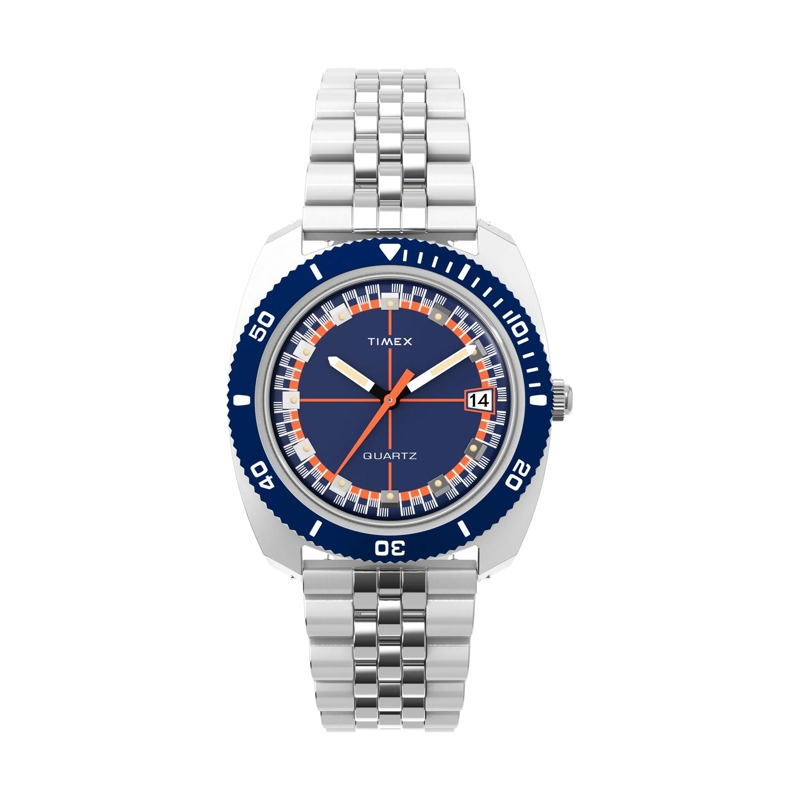 Timex Quarzuhr Quarz-Analoguhr Q Timex® 1971 Velocity silber