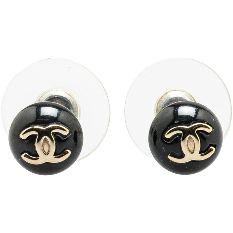 Chanel  Resin CC Button Push Back Earrings schwarz