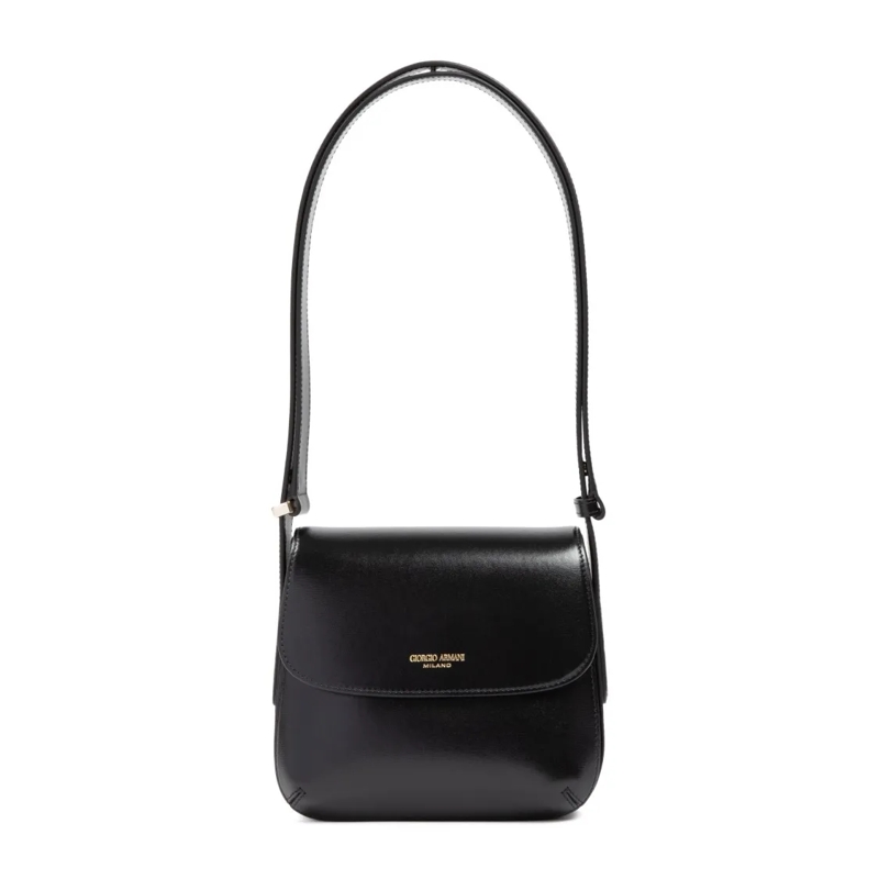 Giorgio Armani Sac à bandoulière Structured Black Leather Shoulder Bag With Pleated Black