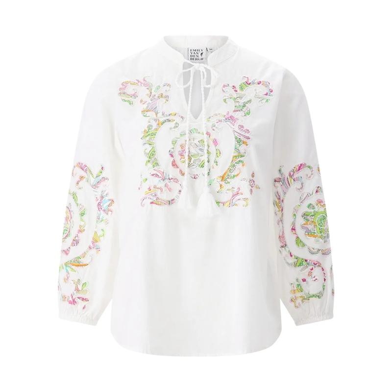 Emily van den Bergh Bluse Blusenshirt mit Stickereien weiß