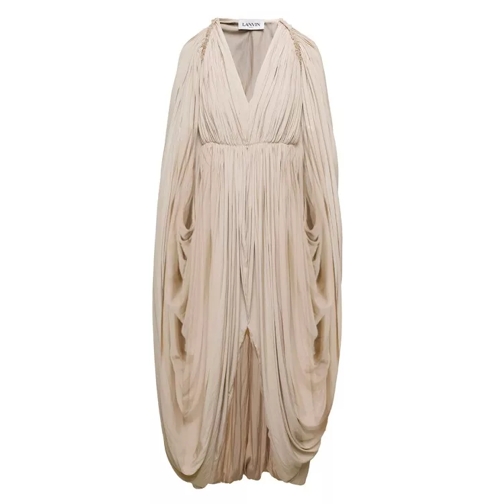 Lanvin Long Beige Cape Drape Dress In Polyester Neutrals 