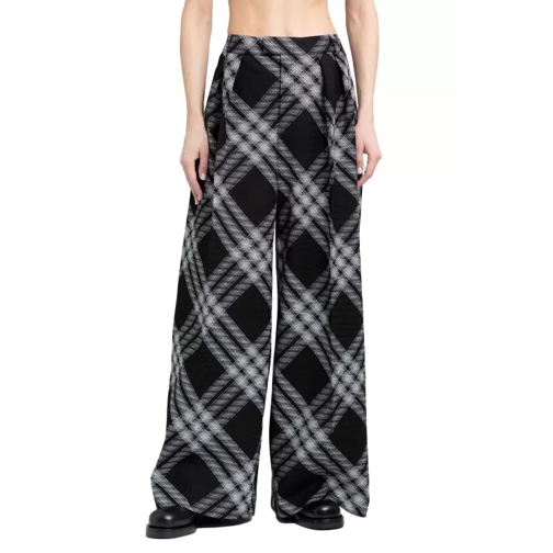 Burberry Pleated Check Wool Trousers Black 