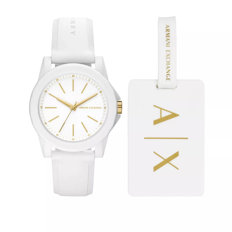 Armani Exchange Quarzuhr Ladies Silicone Watch and Luggage Tag Gift Set White(Image 2)