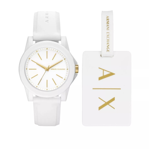 Armani Exchange Ladies Silicone Watch and Luggage Tag Gift Set White Montre habillée