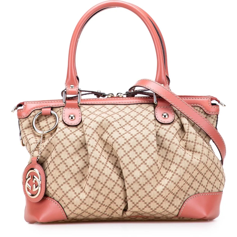 Gucci Schultertasche Diamante Canvas Sukey Satchel braun