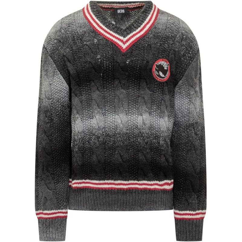 Gcds  GCDS Maglione a Treccia con Scollo a V dunkelgrau
