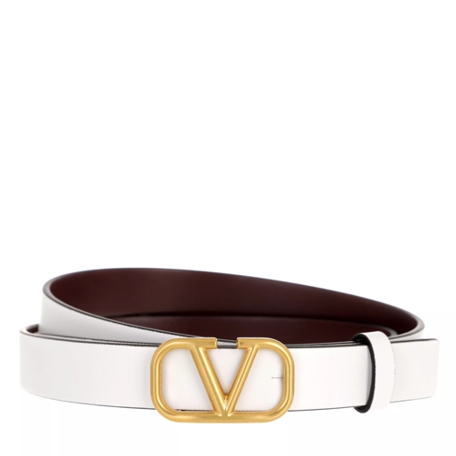 Valentino Garavani V Logo Belt Calfskin White Red Thin Belt