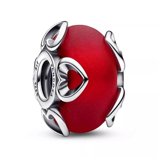 Pandora Heart sterling silver charm with frosted red Murano glass Pendentif