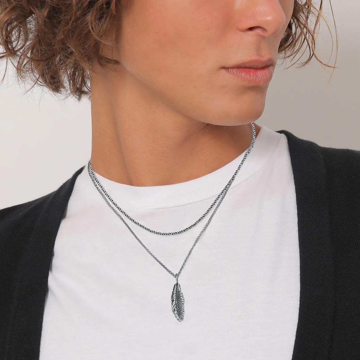 Thumbnail - Kuzzoi Halsketten - Halskette Layer Feder Anhänger 925 Sterling Silber - Gr. unisize - in Silber - für Damen