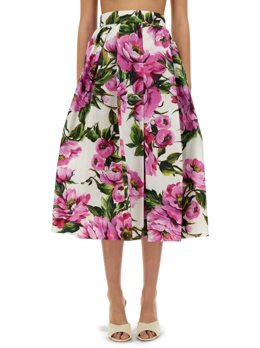 Thumbnail - Dolce&Gabbana - Peony Print Long Skirt - Größe 42 - pink