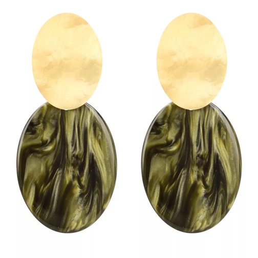 LOTT.gioielli Earring Resin Closed Oval S New Green New Green and Gold Örhänge