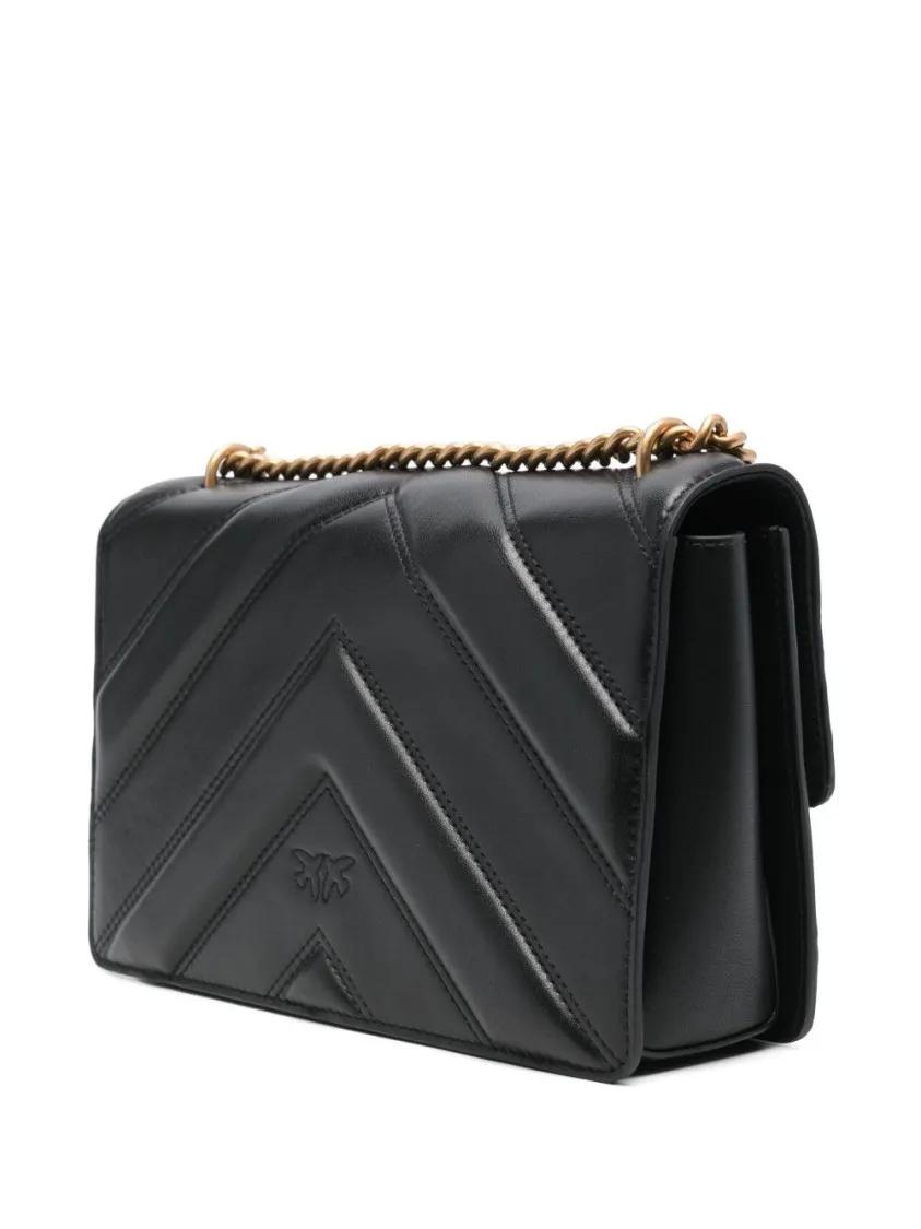 pinko Hobo bags Chevron Quilted Leather Shoulder Bag in zwart