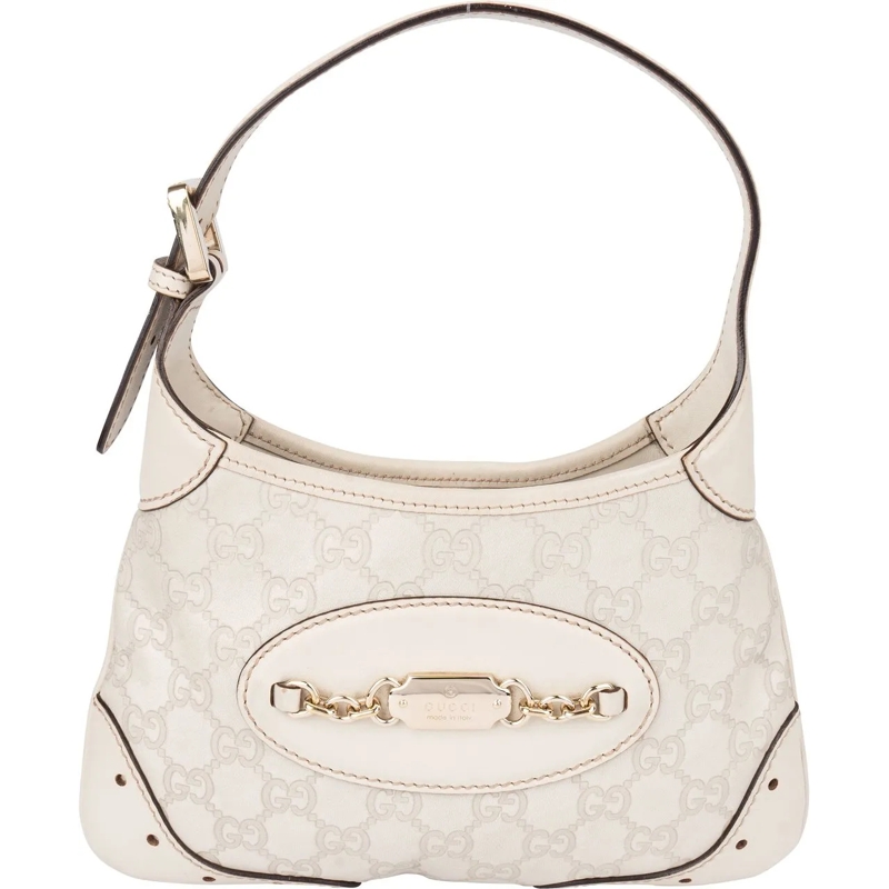 Gucci Schultertasche Gucci Leather GG Monogram Horsebit Mini Jackie Han weiß