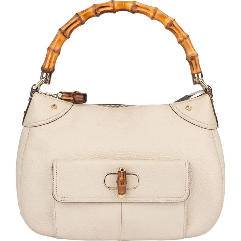 Gucci Schultertasche Gucci White Leather GG Monogram Bamboo Handbag mehrfarbig