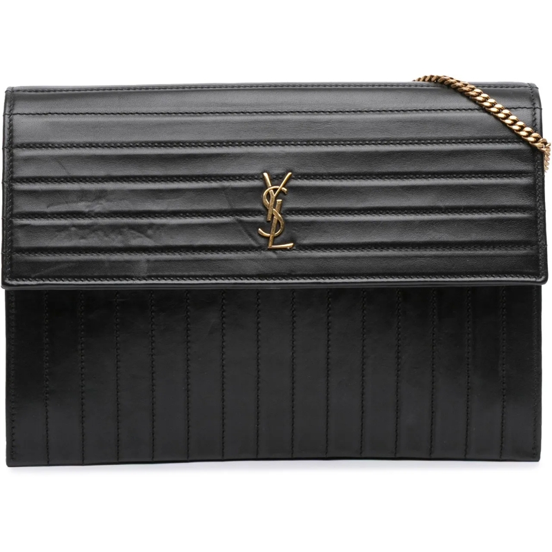 Saint Laurent Schultertasche Quilted Calfskin Victoire Chain Crossbody schwarz