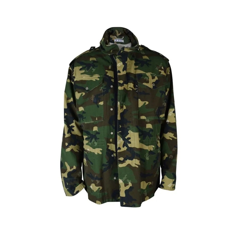 Off-White  Khaki Camouflage Print Zipper Jacket Black
